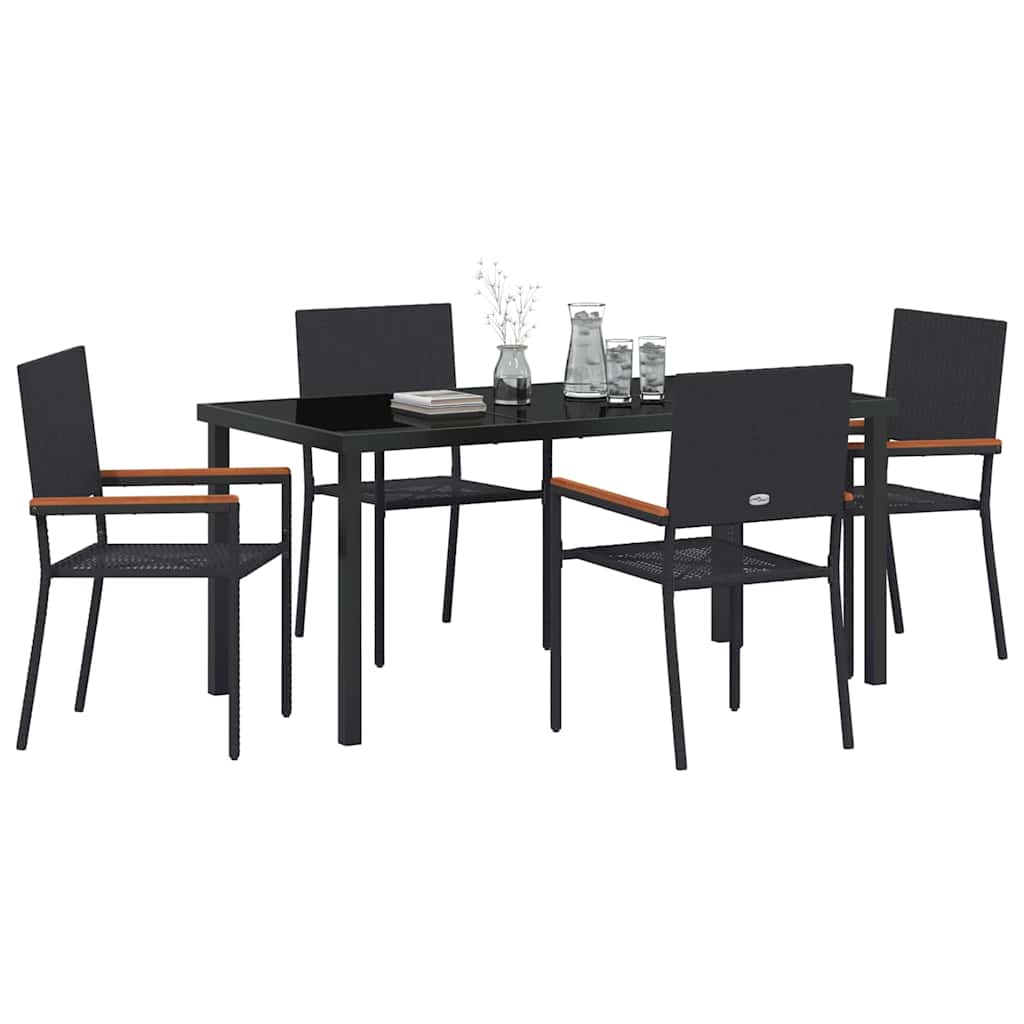 vidaXL Garden Dining Set with Cushion 5 pcs Black Poly Rattan