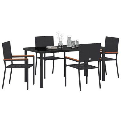 vidaXL Garden Dining Set with Cushion 5 pcs Black Poly Rattan