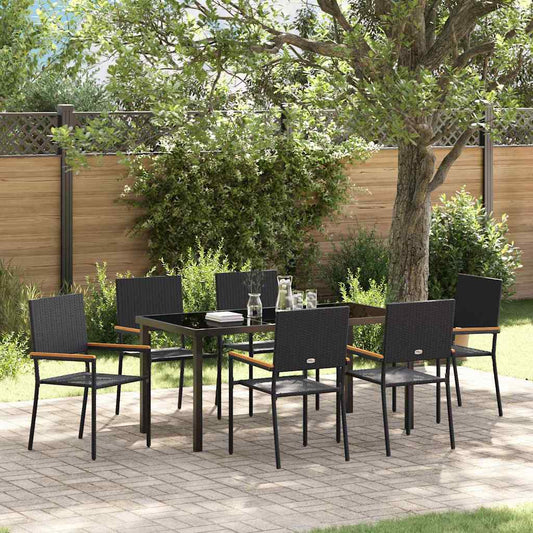 vidaXL Garden Dining Set with Cushion 7 pcs Black Poly Rattan