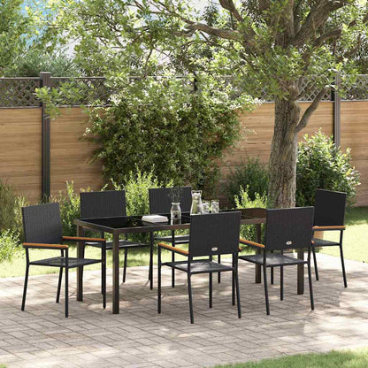 vidaXL Garden Dining Set with Cushion 7 pcs Black Poly Rattan