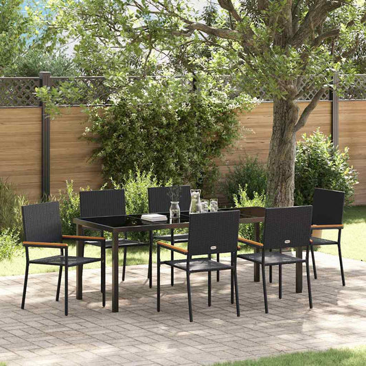 vidaXL Garden Dining Set with Cushion 7 pcs Black Poly Rattan