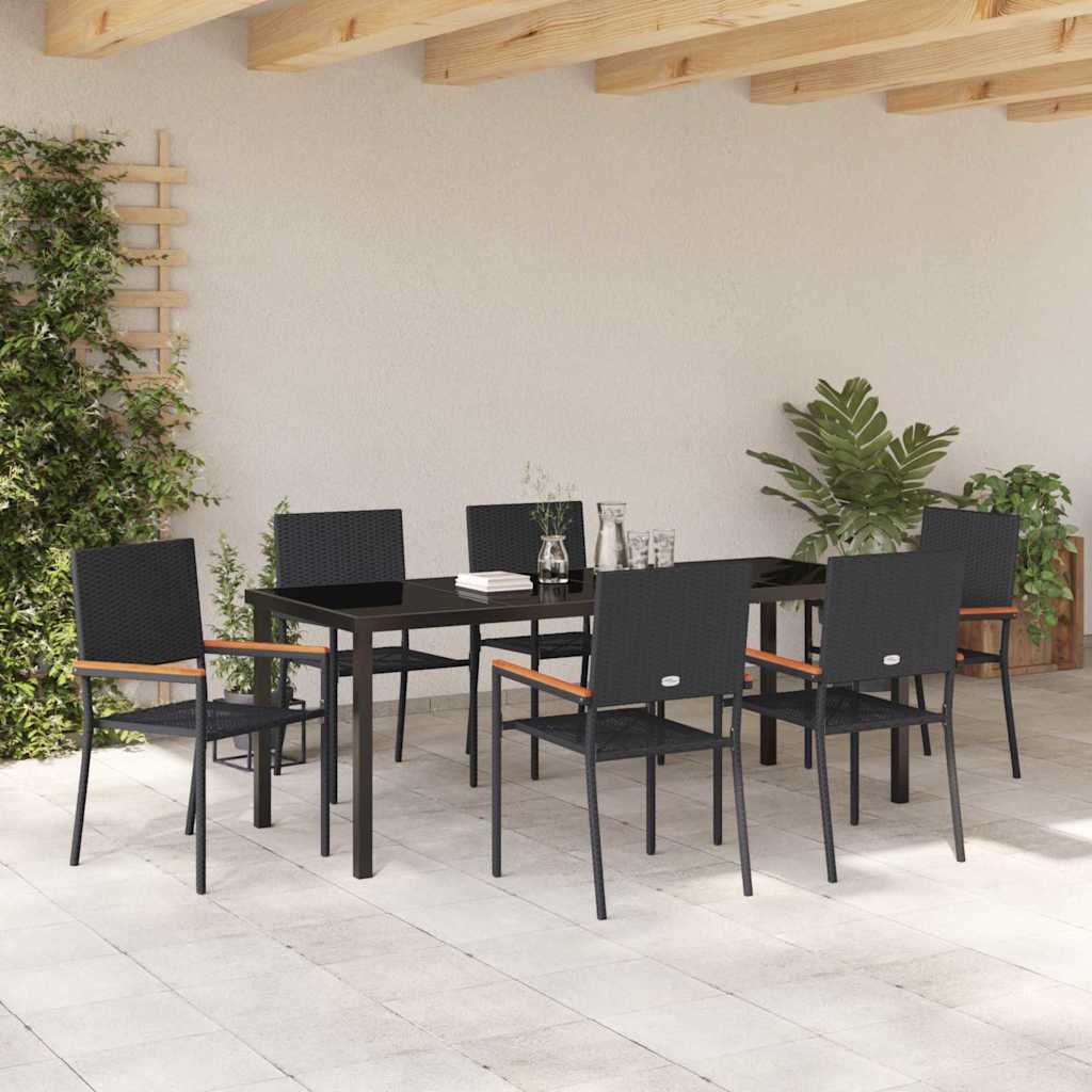 vidaXL Garden Dining Set with Cushion 7 pcs Black Poly Rattan