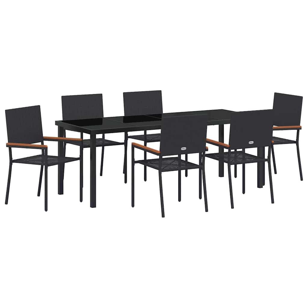 vidaXL Garden Dining Set with Cushion 7 pcs Black Poly Rattan