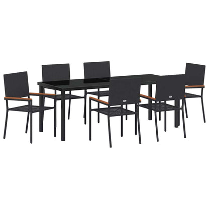 vidaXL Garden Dining Set with Cushion 7 pcs Black Poly Rattan