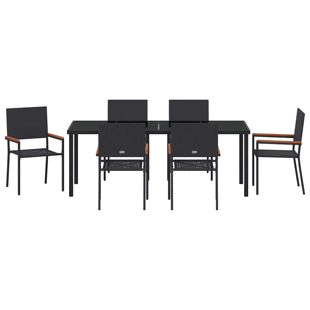vidaXL Garden Dining Set with Cushion 7 pcs Black Poly Rattan