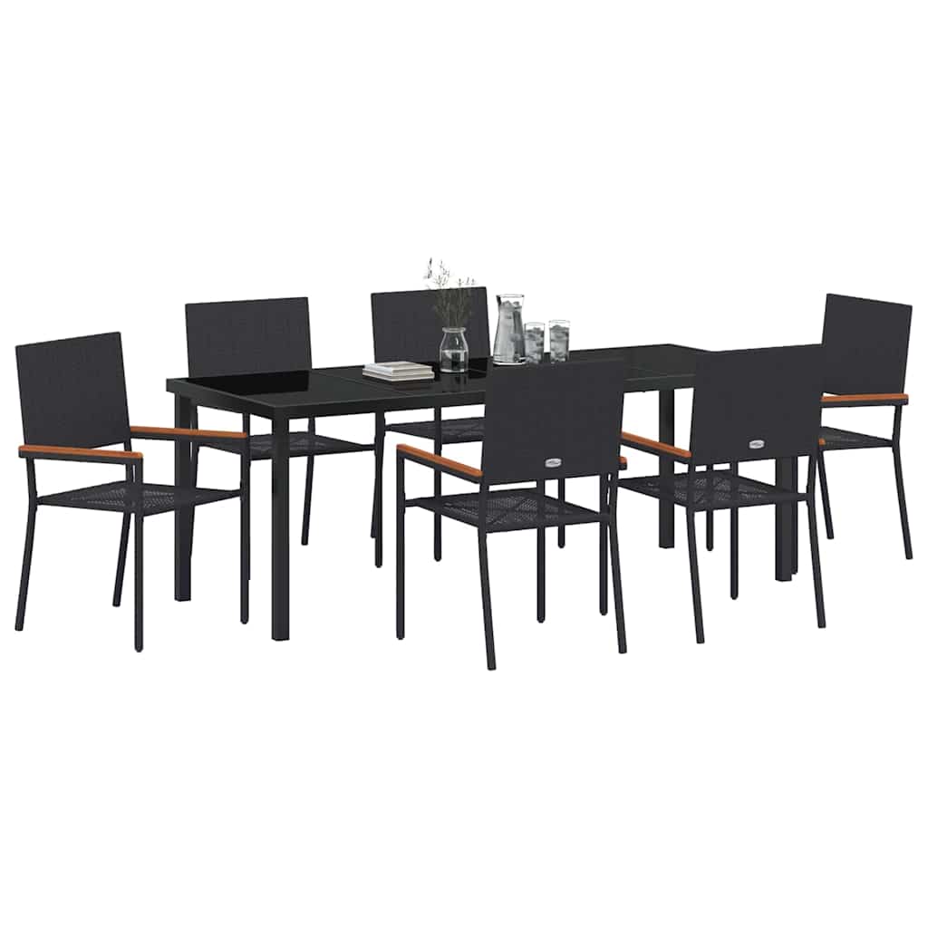 vidaXL Garden Dining Set with Cushion 7 pcs Black Poly Rattan