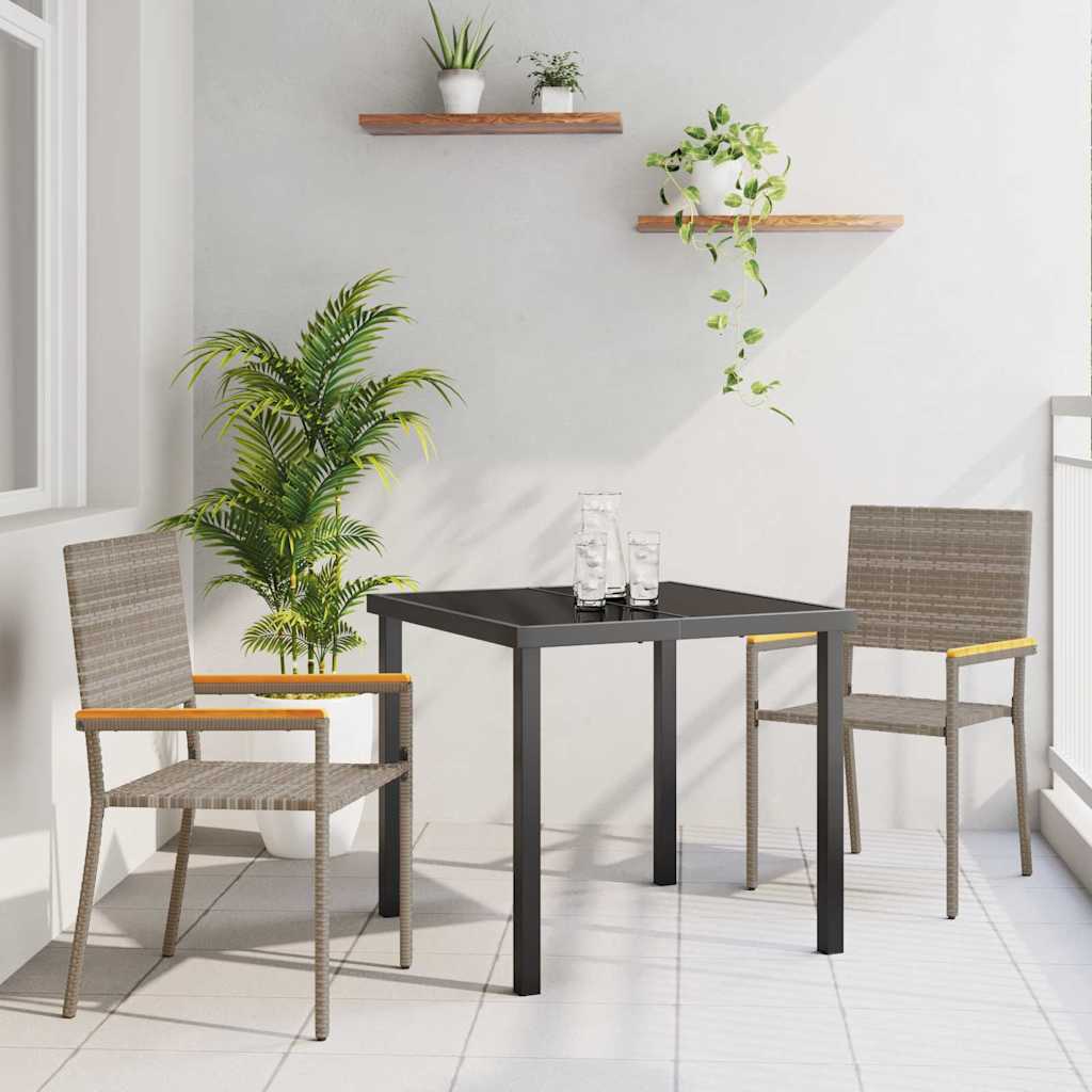 vidaXL Garden Dining Set with Cushion 3 pcs Grey Poly Rattan