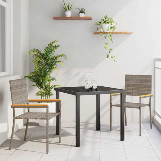 vidaXL Garden Dining Set with Cushion 3 pcs Grey Poly Rattan