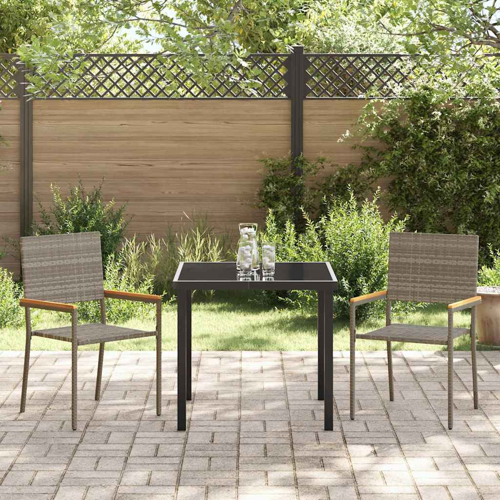 vidaXL Garden Dining Set with Cushion 3 pcs Grey Poly Rattan