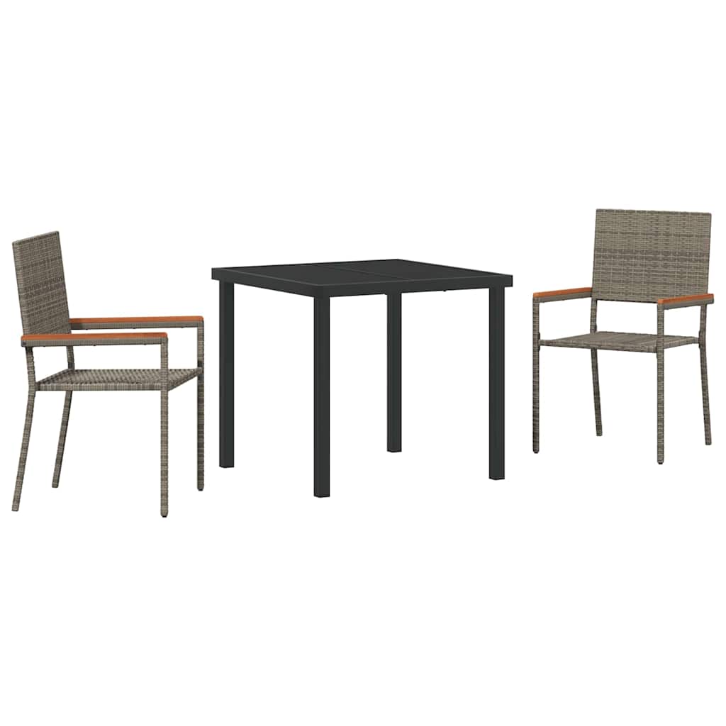 vidaXL Garden Dining Set with Cushion 3 pcs Grey Poly Rattan