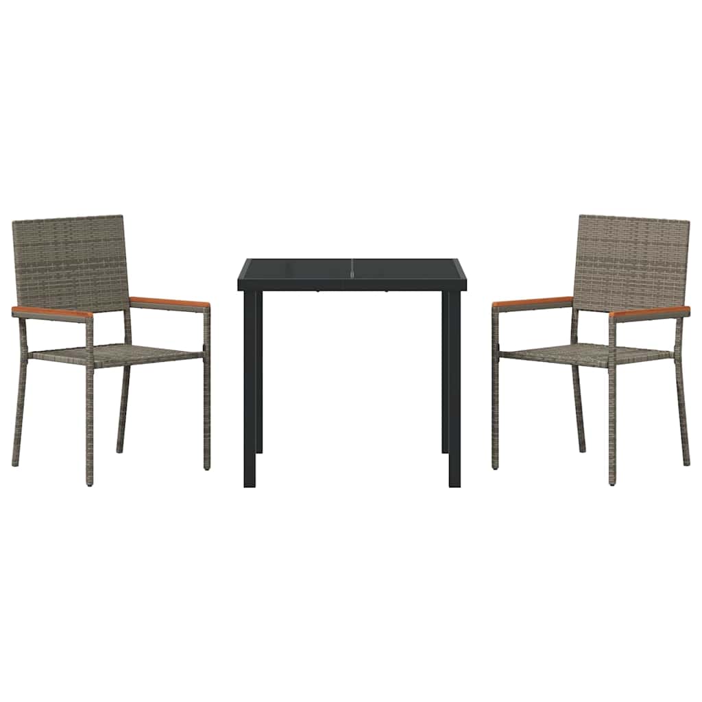 vidaXL Garden Dining Set with Cushion 3 pcs Grey Poly Rattan