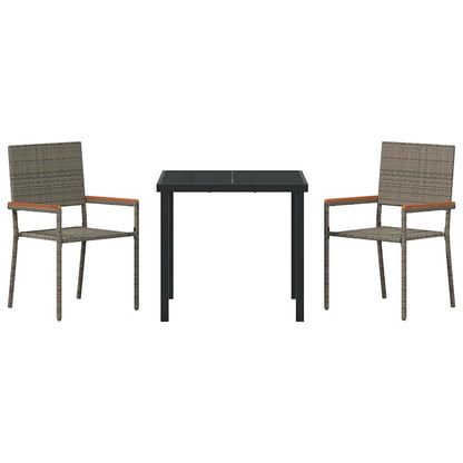 vidaXL Garden Dining Set with Cushion 3 pcs Grey Poly Rattan