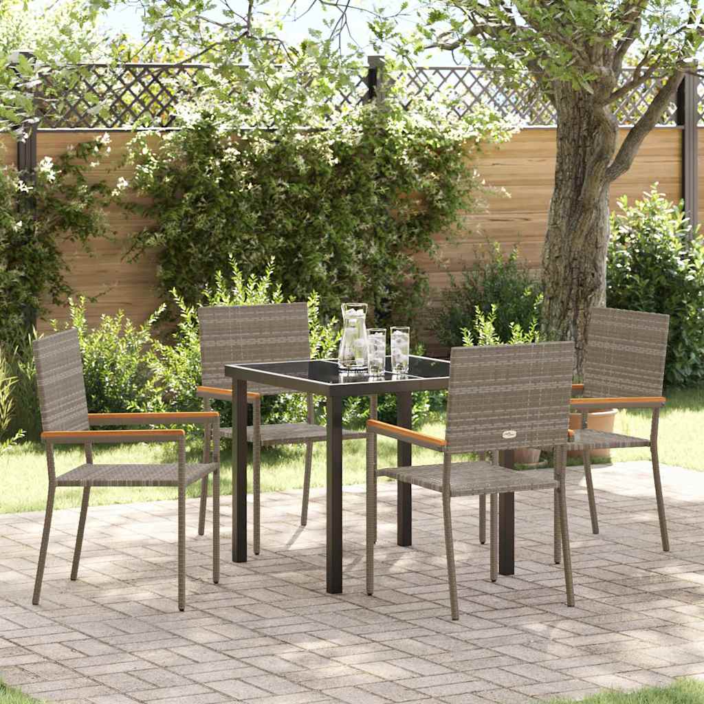 vidaXL Garden Dining Set with Cushion 5 pcs Grey Poly Rattan