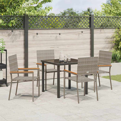 vidaXL Garden Dining Set with Cushion 5 pcs Grey Poly Rattan