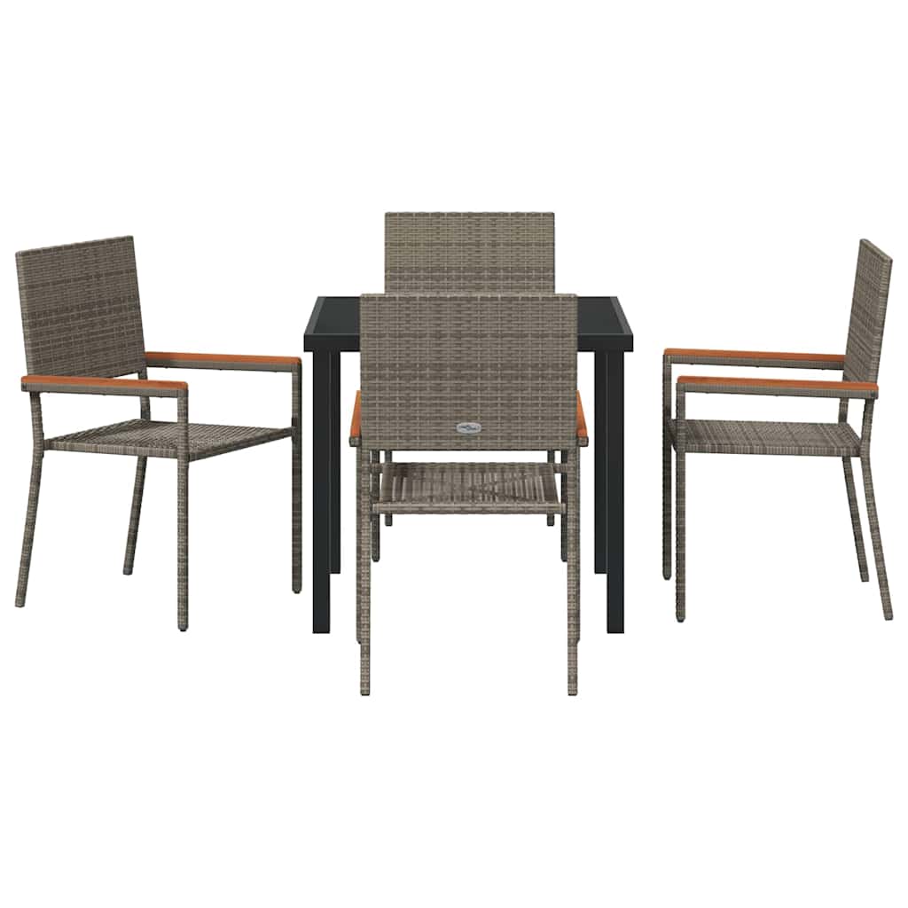 vidaXL Garden Dining Set with Cushion 5 pcs Grey Poly Rattan