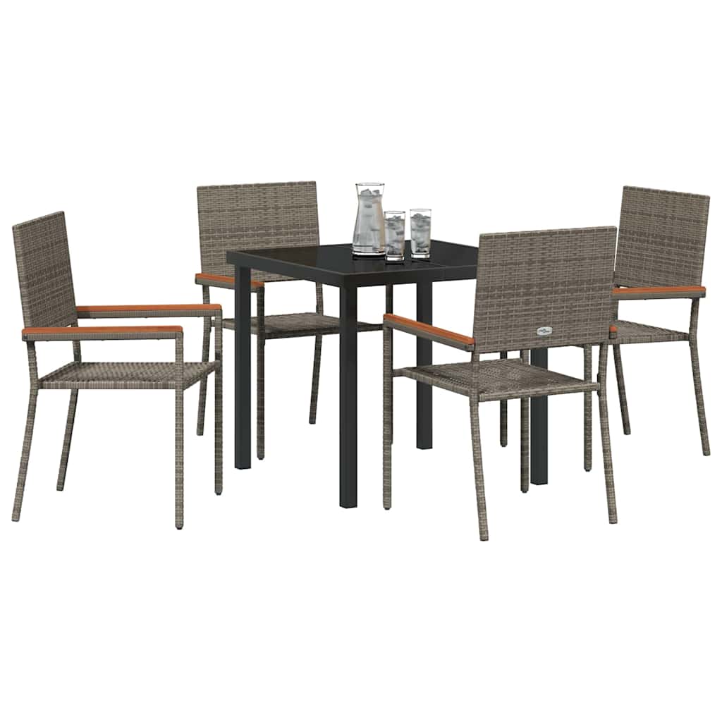 vidaXL Garden Dining Set with Cushion 5 pcs Grey Poly Rattan