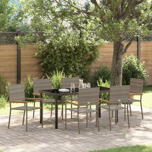vidaXL Garden Dining Set with Cushion 7 pcs Grey Poly Rattan