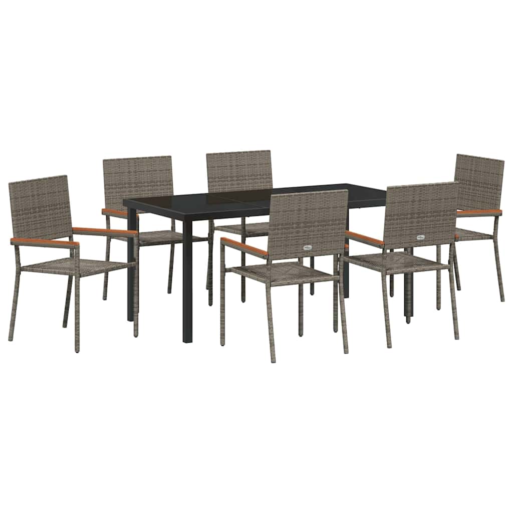 vidaXL Garden Dining Set with Cushion 7 pcs Grey Poly Rattan