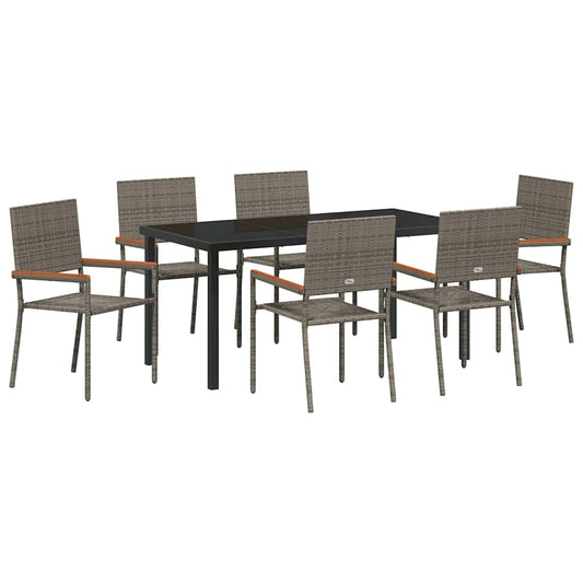 vidaXL Garden Dining Set with Cushion 7 pcs Grey Poly Rattan