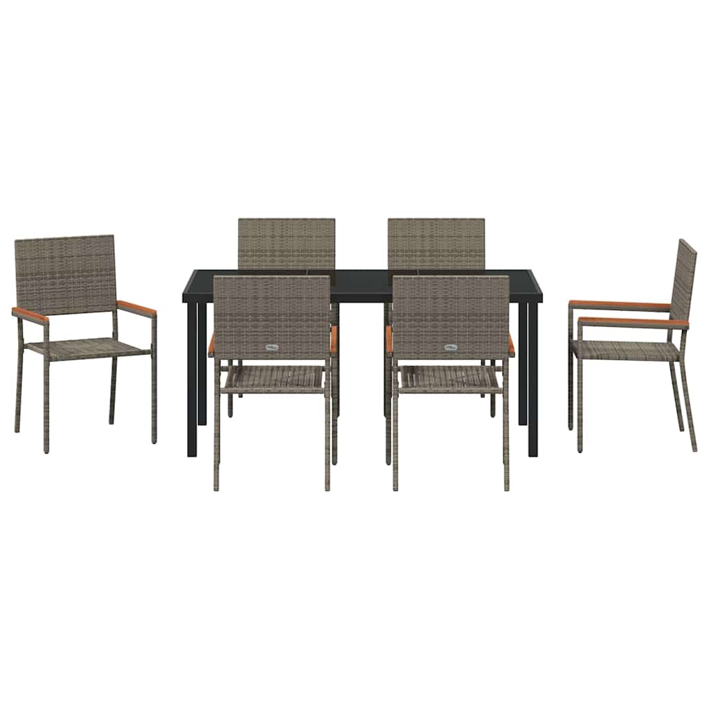 vidaXL Garden Dining Set with Cushion 7 pcs Grey Poly Rattan