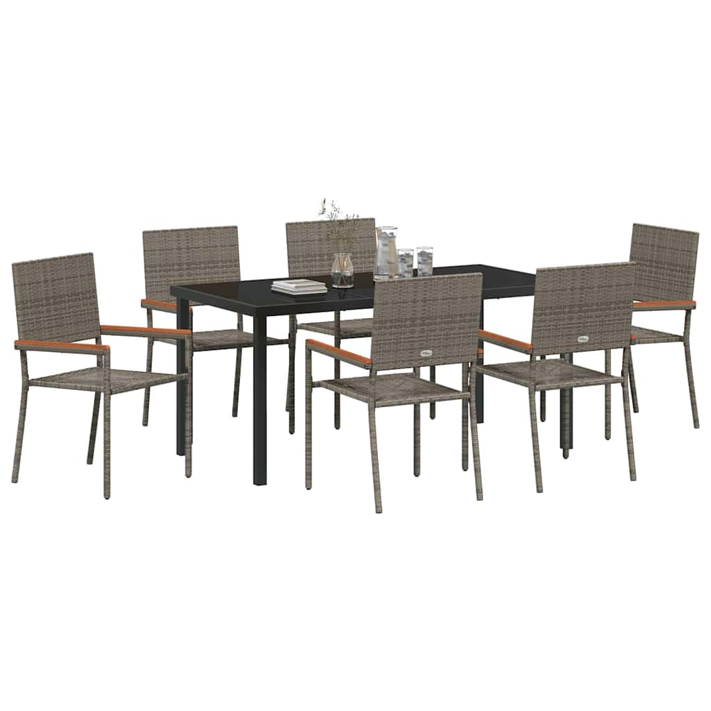 vidaXL Garden Dining Set with Cushion 7 pcs Grey Poly Rattan