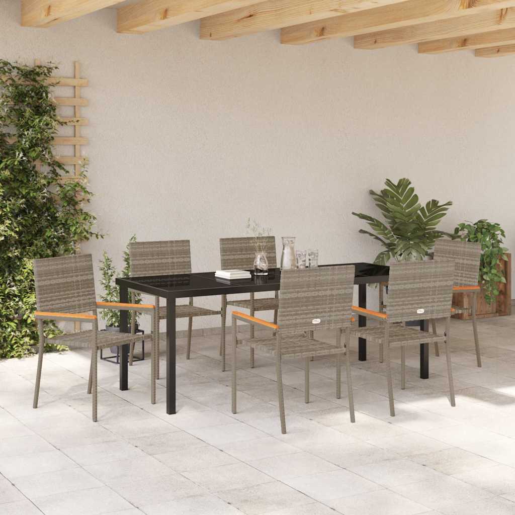 vidaXL Garden Dining Set with Cushion 7 pcs Grey Poly Rattan