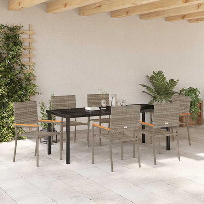 vidaXL Garden Dining Set with Cushion 7 pcs Grey Poly Rattan
