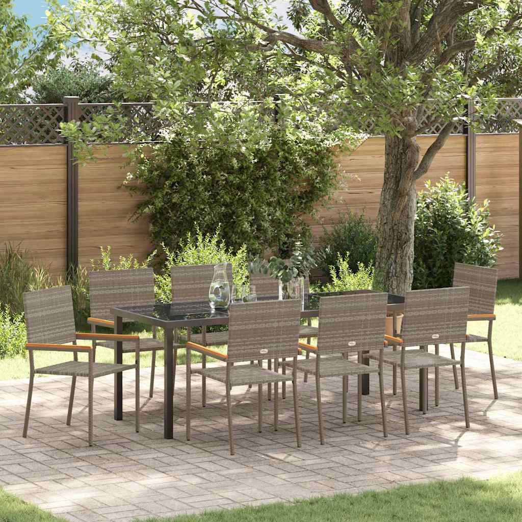 vidaXL Garden Dining Set with Cushion 9 pcs Grey Poly Rattan