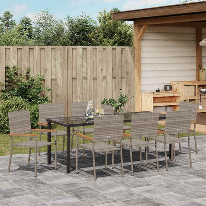 vidaXL Garden Dining Set with Cushion 9 pcs Grey Poly Rattan