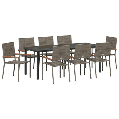 vidaXL Garden Dining Set with Cushion 9 pcs Grey Poly Rattan