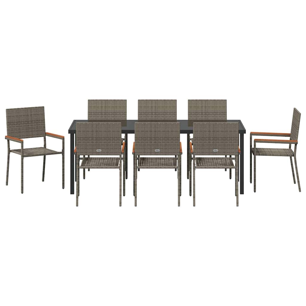 vidaXL Garden Dining Set with Cushion 9 pcs Grey Poly Rattan