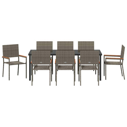 vidaXL Garden Dining Set with Cushion 9 pcs Grey Poly Rattan