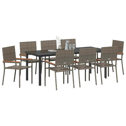 vidaXL Garden Dining Set with Cushion 9 pcs Grey Poly Rattan