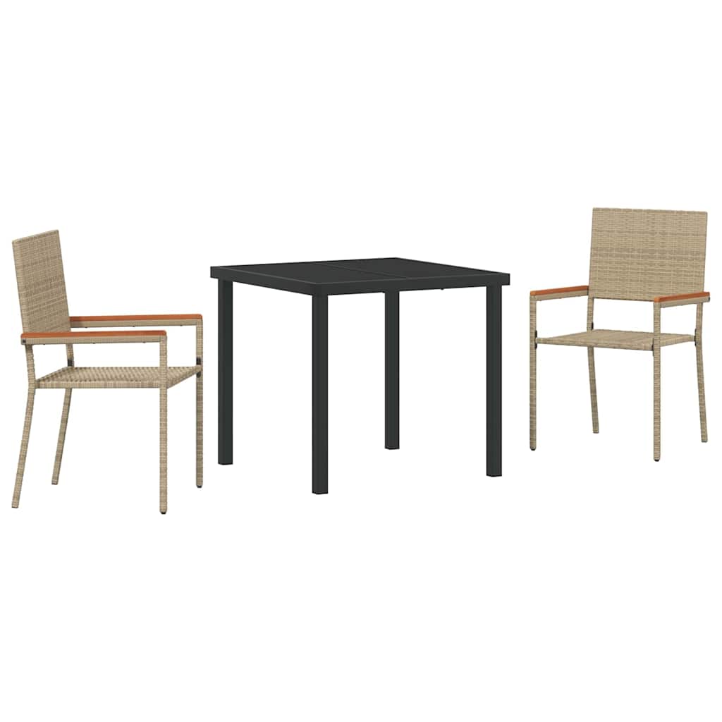 vidaXL Garden Dining Set with Cushion 3 pcs Beige Poly Rattan