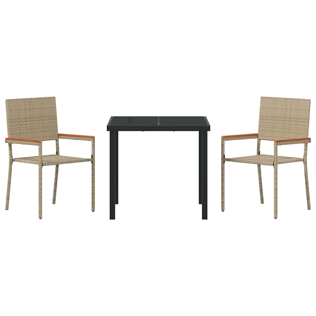 vidaXL Garden Dining Set with Cushion 3 pcs Beige Poly Rattan