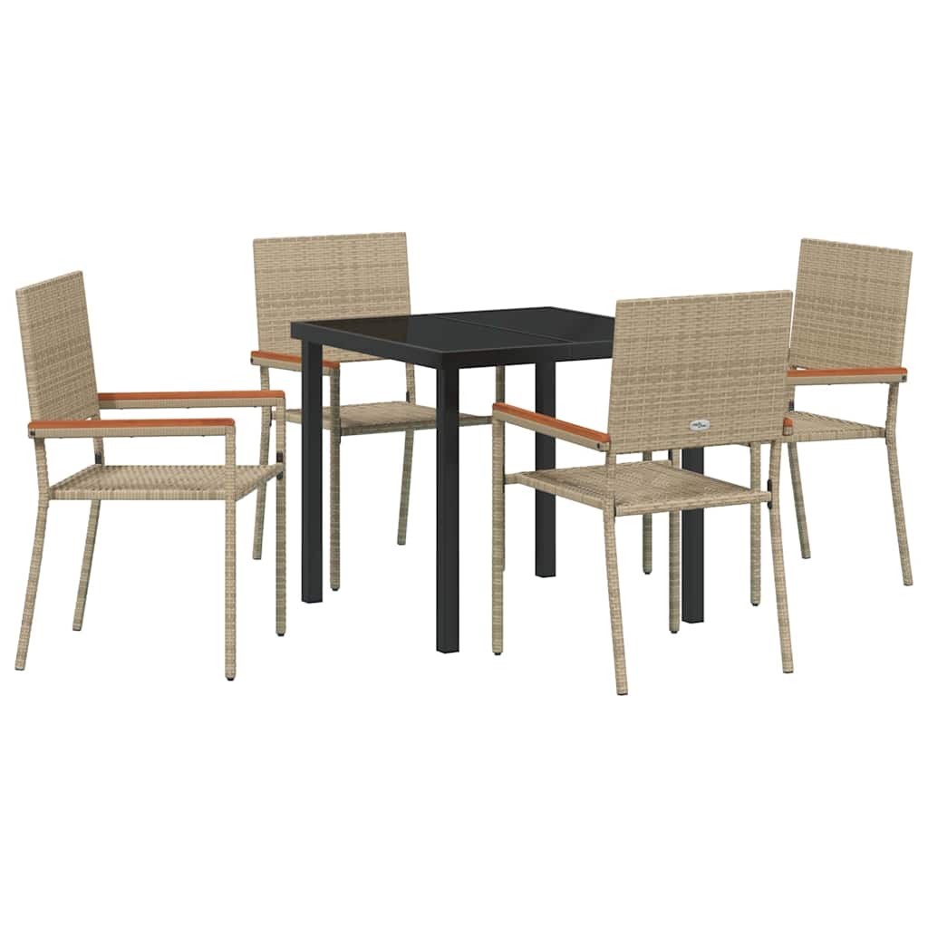 vidaXL Garden Dining Set with Cushion 5 pcs Beige Poly Rattan
