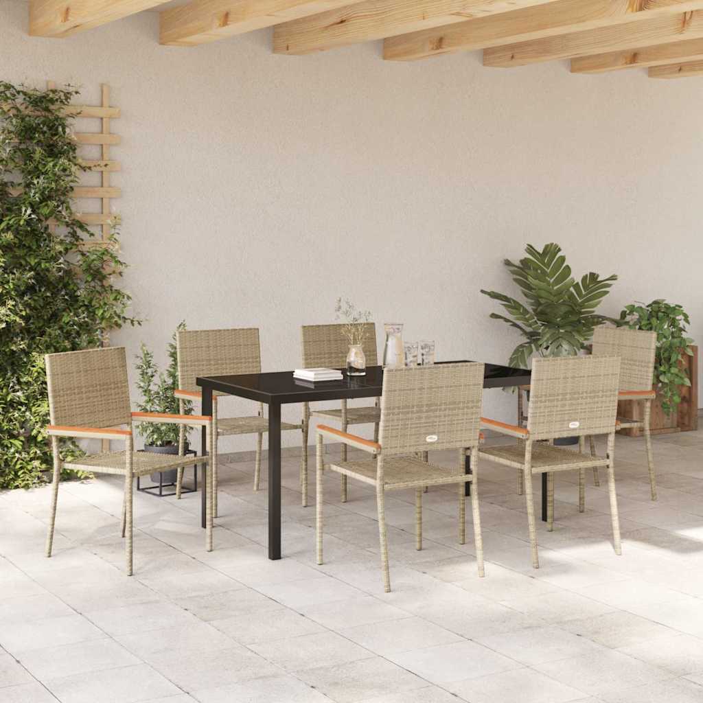 vidaXL Garden Dining Set with Cushion 7 pcs Beige Poly Rattan