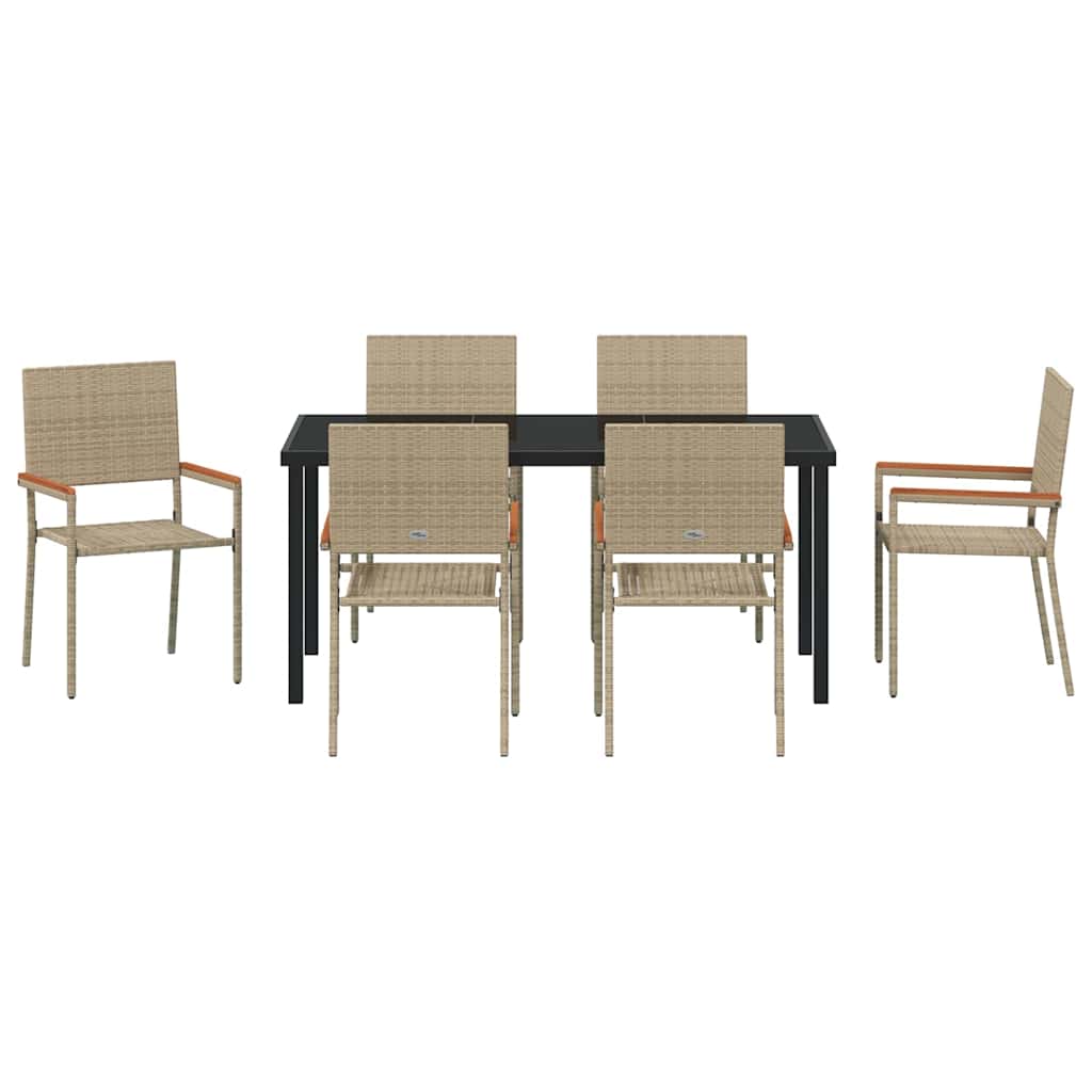 vidaXL Garden Dining Set with Cushion 7 pcs Beige Poly Rattan