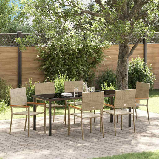 vidaXL Garden Dining Set with Cushion 7 pcs Beige Poly Rattan
