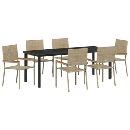 vidaXL Garden Dining Set with Cushion 7 pcs Beige Poly Rattan