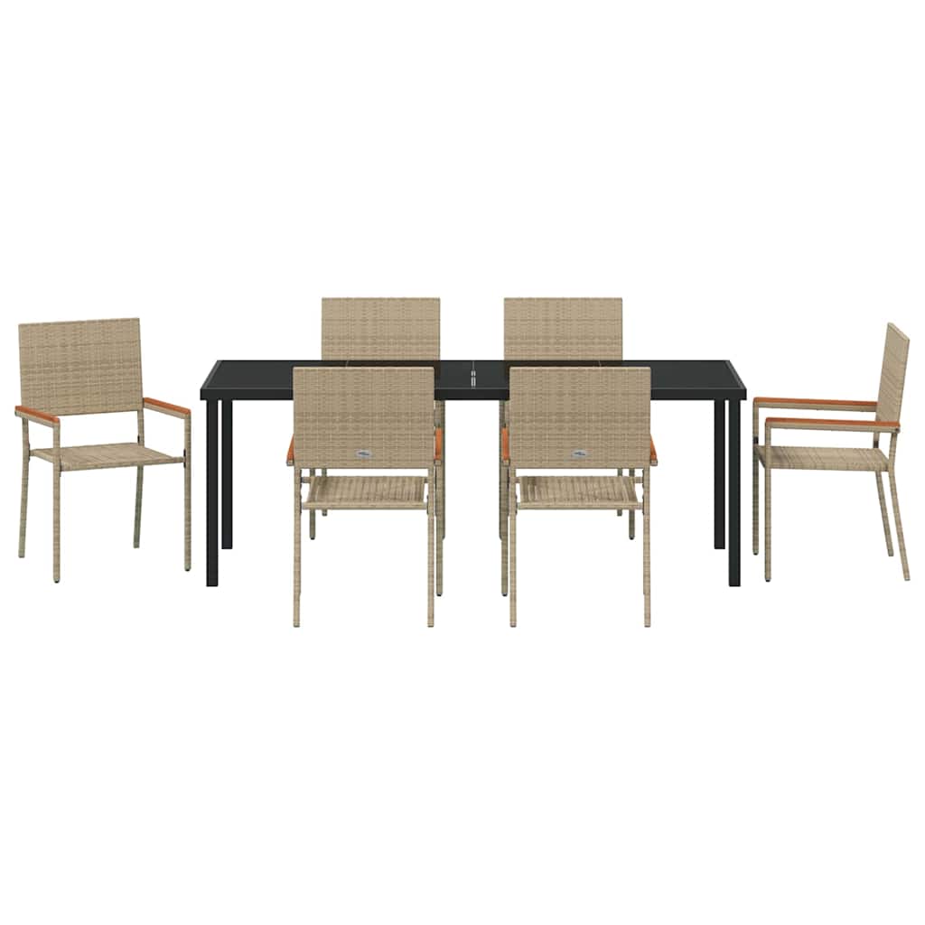 vidaXL Garden Dining Set with Cushion 7 pcs Beige Poly Rattan
