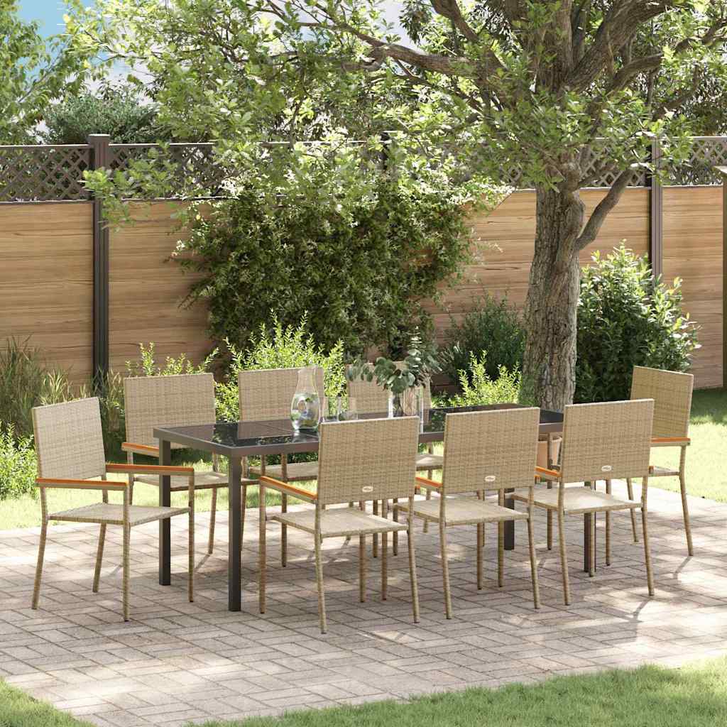 vidaXL Garden Dining Set with Cushion 9 pcs Beige Poly Rattan