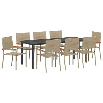 vidaXL Garden Dining Set with Cushion 9 pcs Beige Poly Rattan