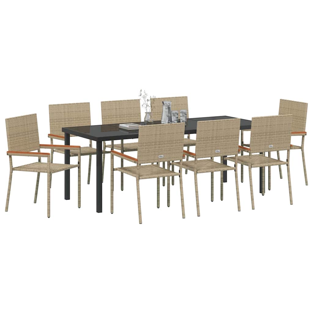 vidaXL Garden Dining Set with Cushion 9 pcs Beige Poly Rattan