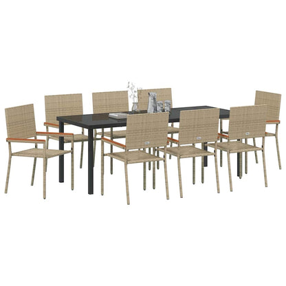 vidaXL Garden Dining Set with Cushion 9 pcs Beige Poly Rattan