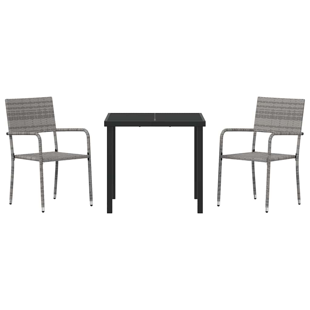 vidaXL Garden Dining Set with Cushion 3 pcs Grey Poly Rattan