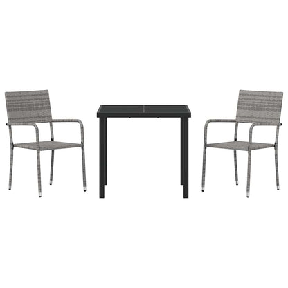 vidaXL Garden Dining Set with Cushion 3 pcs Grey Poly Rattan
