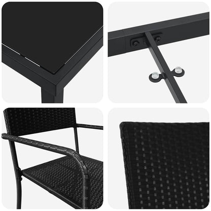 vidaXL Garden Dining Set with Cushion 3 pcs Black Poly Rattan