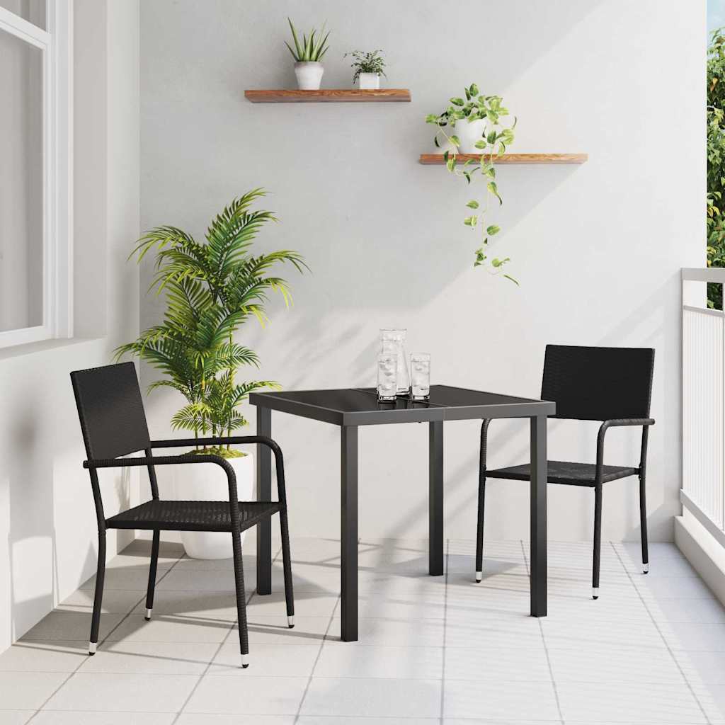 vidaXL Garden Dining Set with Cushion 3 pcs Black Poly Rattan
