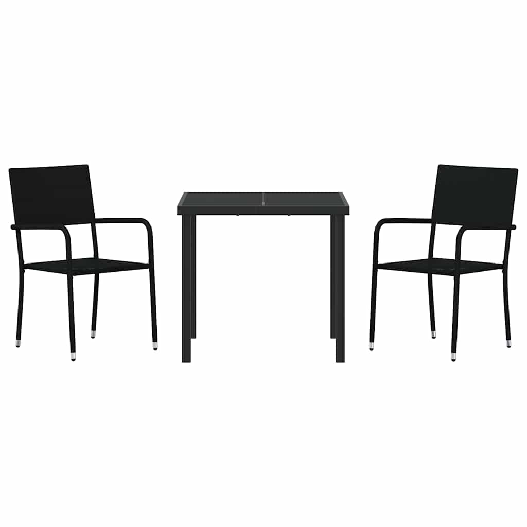 vidaXL Garden Dining Set with Cushion 3 pcs Black Poly Rattan